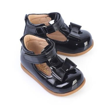 Angel-Siyah Fiyonklu Kız Çocuk İlk Adım Ayakkabı