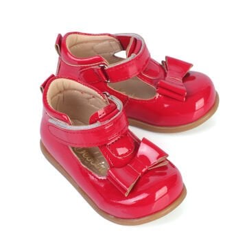 Angel-Kırmızı Fiyonklu Kız Çocuk İlk Adım Ayakkabı