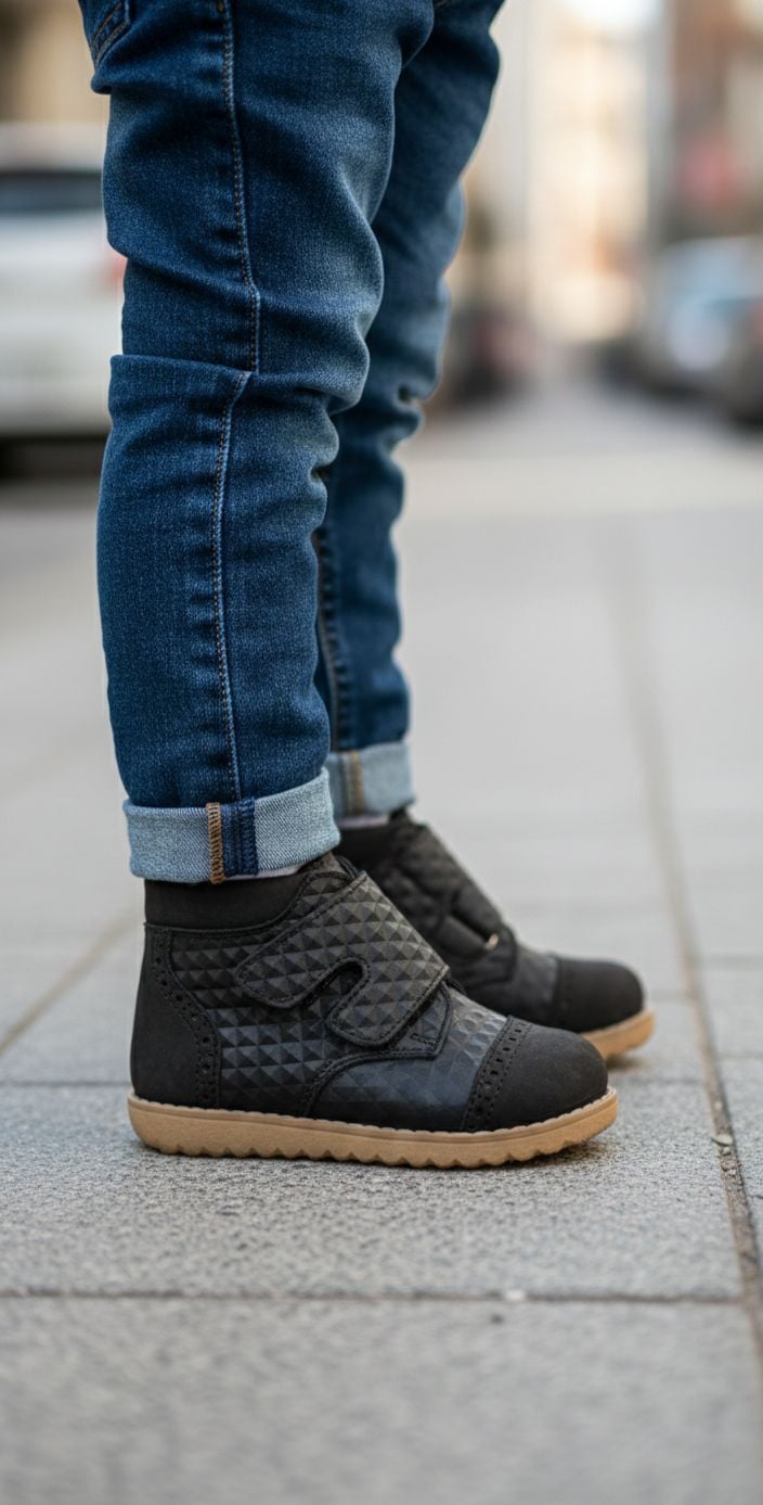 Siyah Cırtlı Geniş Kalıp Çocuk Bot