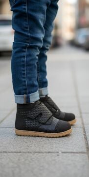 Siyah Cırtlı Geniş Kalıp Çocuk Bot