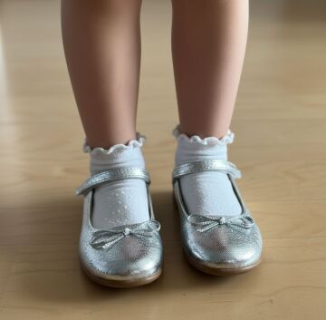 Dream- Özel Gün Gümüş  Fiyonklu Vegan Deri Kız Çocuk Babet