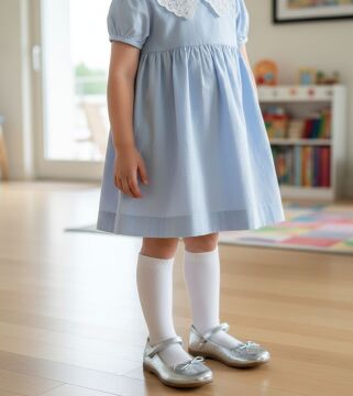 Dream- Özel Gün Gümüş  Fiyonklu Vegan Deri Kız Çocuk Babet