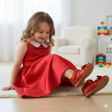 Chloe-Özel Gün Kırmızı Pullu Vegan Kız Çocuk Babet