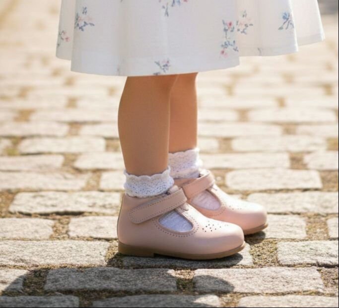 %100 El Yapımı Ortopedik Pudra Kız Çocuk İlk Adım Ayakkabı