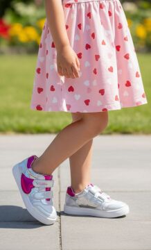Luna Gümüş Işıltılı Kalpli Kız Çocuk Sneaker Spor Ayakkabı