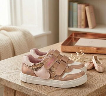 Luna Bronz Işıltılı Kalpli Kız Çocuk Sneaker Spor Ayakkabı