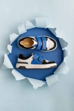 Tom-Mavi Beyaz Hakiki Deri Erkek Çocuk Spor Ayakkabısı