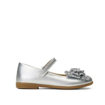 Linda-  Fiyonklu Özel Gün Gümüş Vegan Kız Çocuk Babet