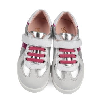 Moto-Fuşya Beyaz Kız Çocuk Hakiki Deri Spor Ayakkabı