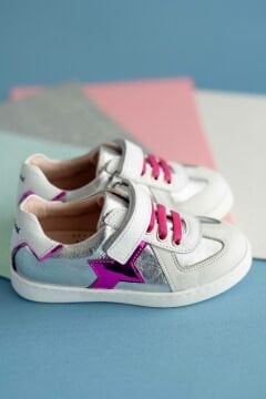 Moto-Fuşya Beyaz Kız Çocuk Hakiki Deri Spor Ayakkabı