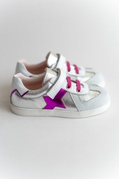 Moto-Fuşya Beyaz Kız Çocuk Hakiki Deri Spor Ayakkabı