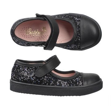 Siyah Simli Hakiki Deri Ortopedik Kız Çocuk Ayakkabı