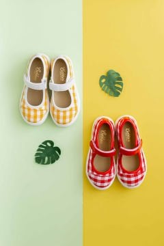 Berry Kırmızı Keten Kareli Kız Çocuk Babet