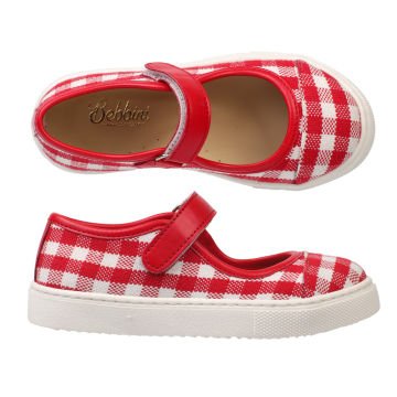 Berry Kırmızı Keten Kareli Kız Çocuk Babet