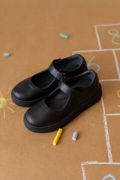 Marta-Siyah Deri Kız Çocuk Okul Ayakkabı