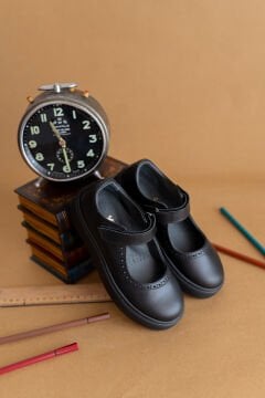 Marta-Siyah Deri Kız Çocuk Okul Ayakkabı