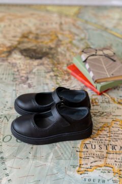 Marta-Siyah Deri Kız Çocuk Okul Ayakkabı