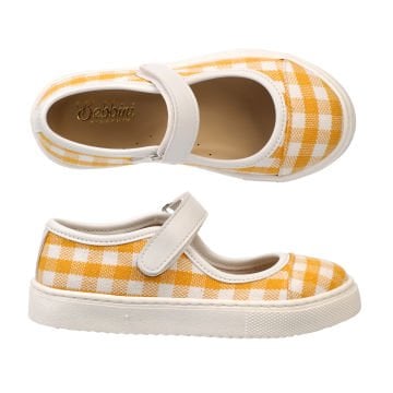 Berry Sarı Keten Kareli Kız Çocuk Babet