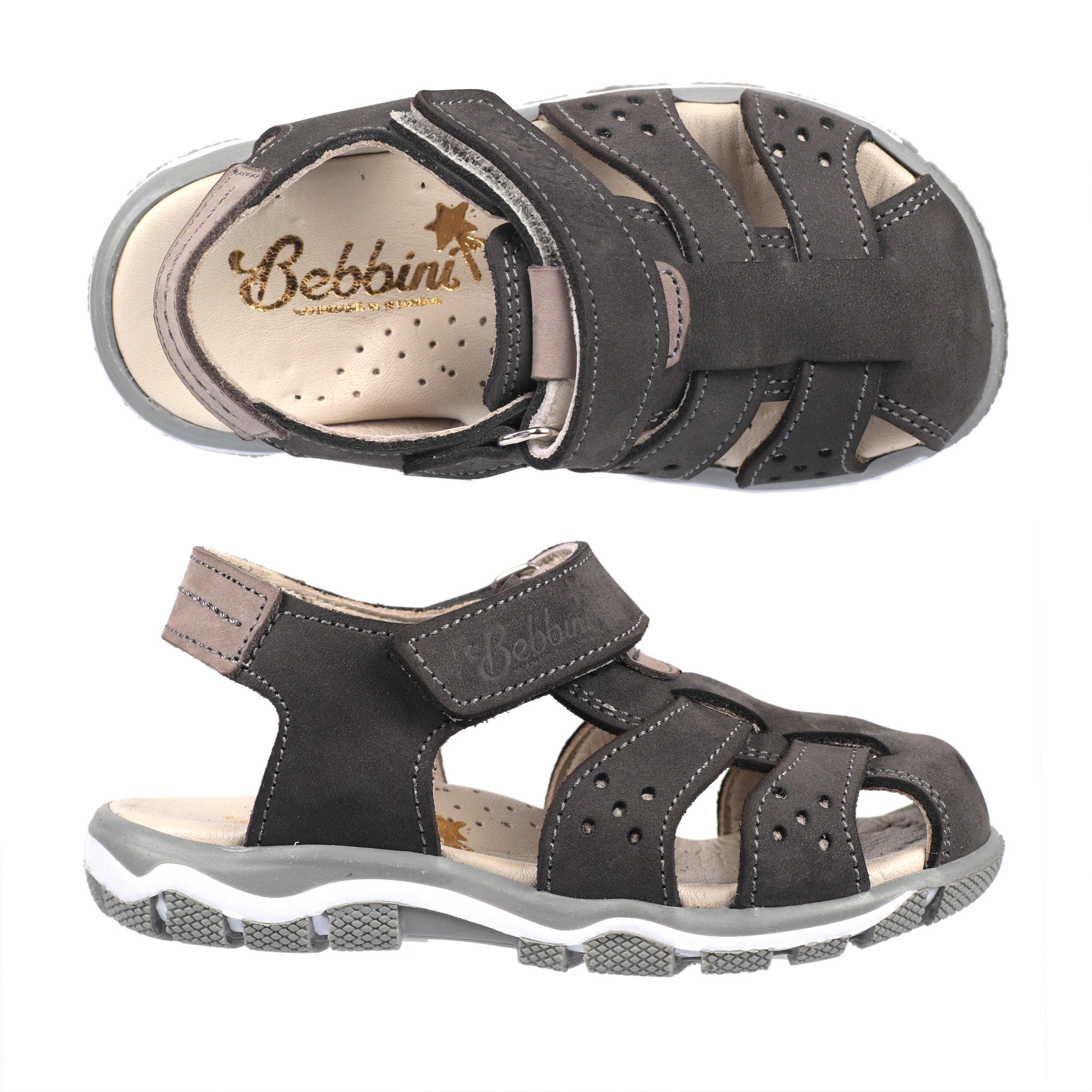 Antrasit Hakiki Deri Erkek Çocuk Sandalet