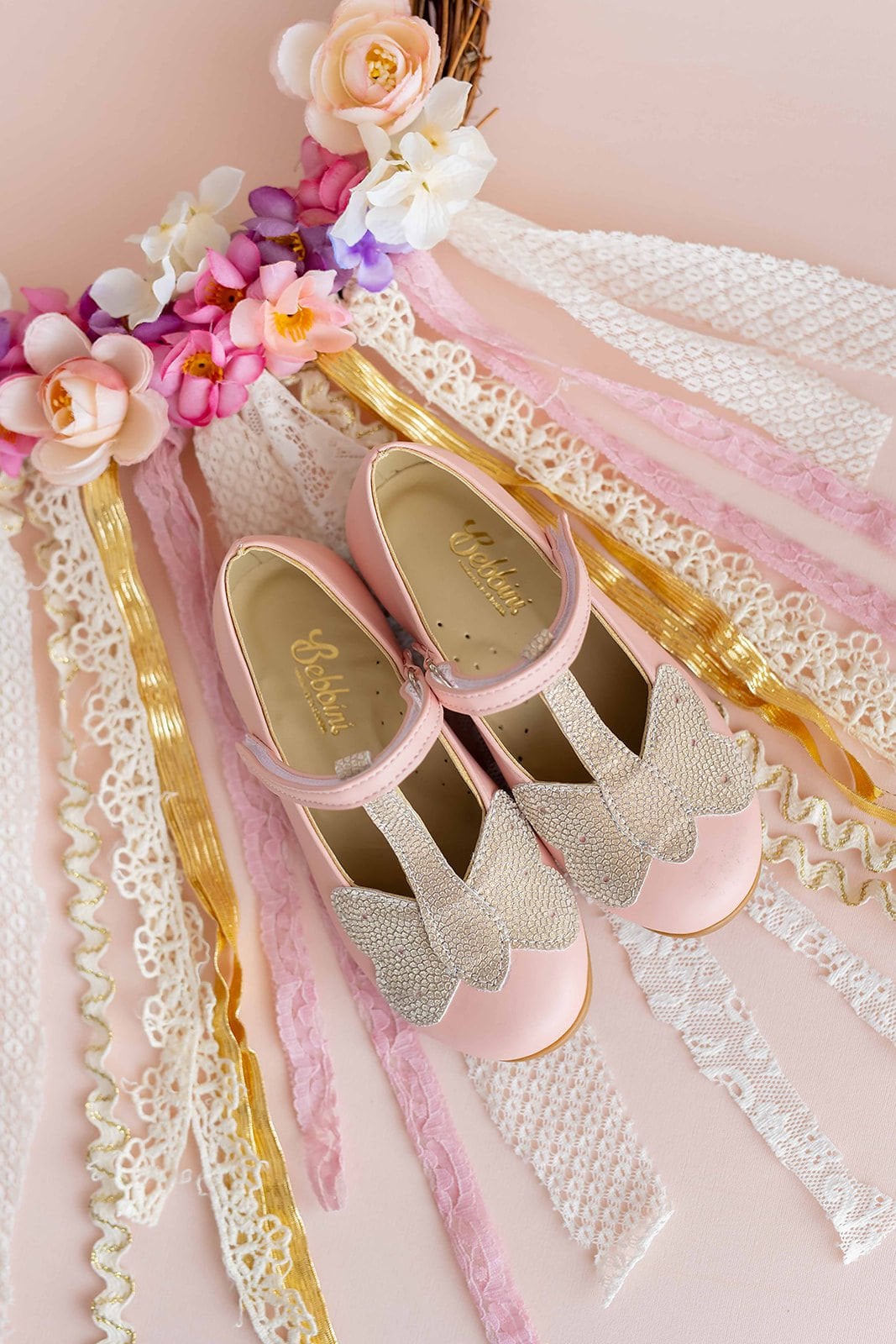 Mariposa Kelebekli Pembe Vegan Kız Çocuk Babet