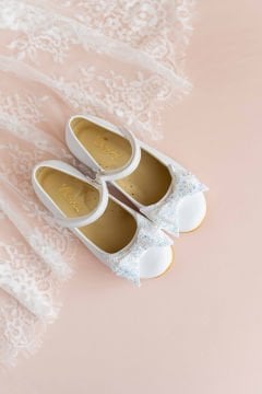 Linda Fiyonklu Özel Gün Beyaz Vegan Kız Çocuk Babet