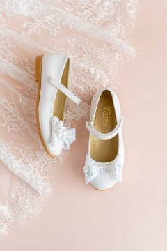 Linda Fiyonklu Özel Gün Beyaz Vegan Kız Çocuk Babet