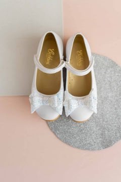 Linda Fiyonklu Özel Gün Beyaz Vegan Kız Çocuk Babet