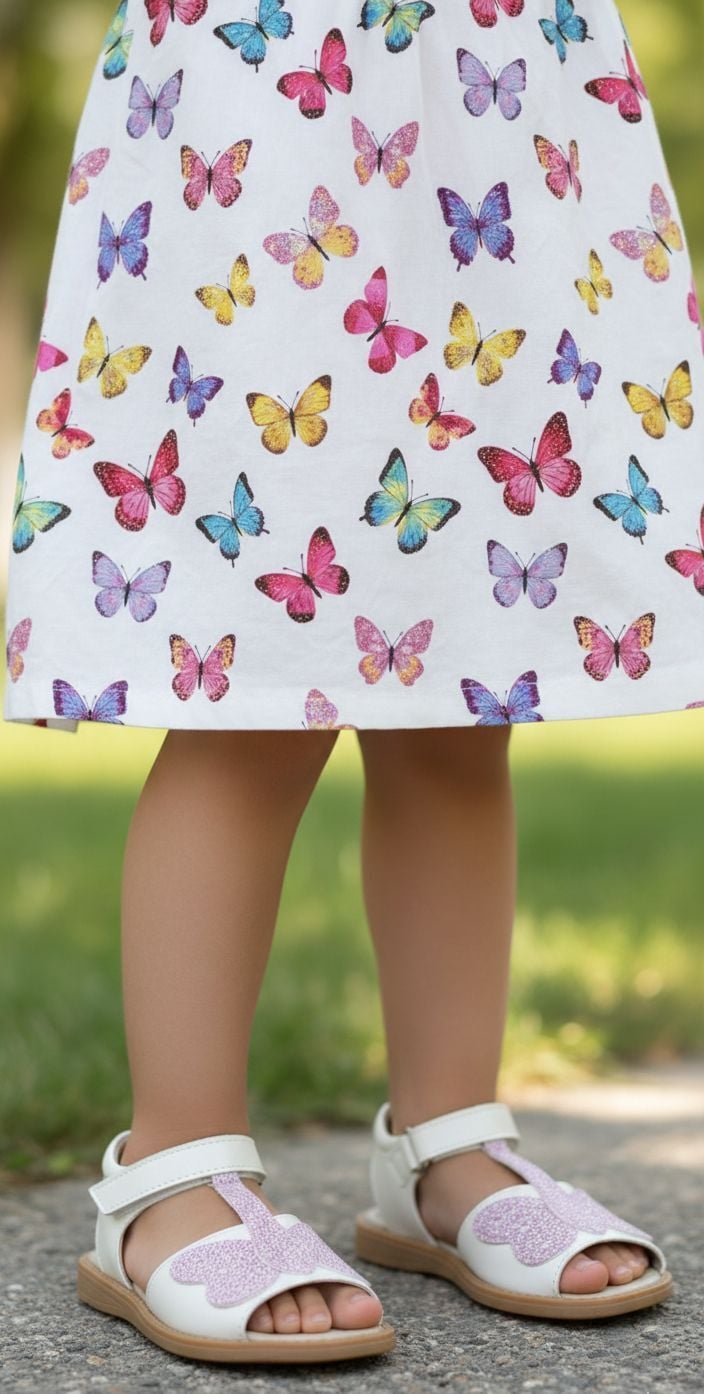 Mariposa-Kelebekli Ekru Vegan Kız Çocuk Sandalet