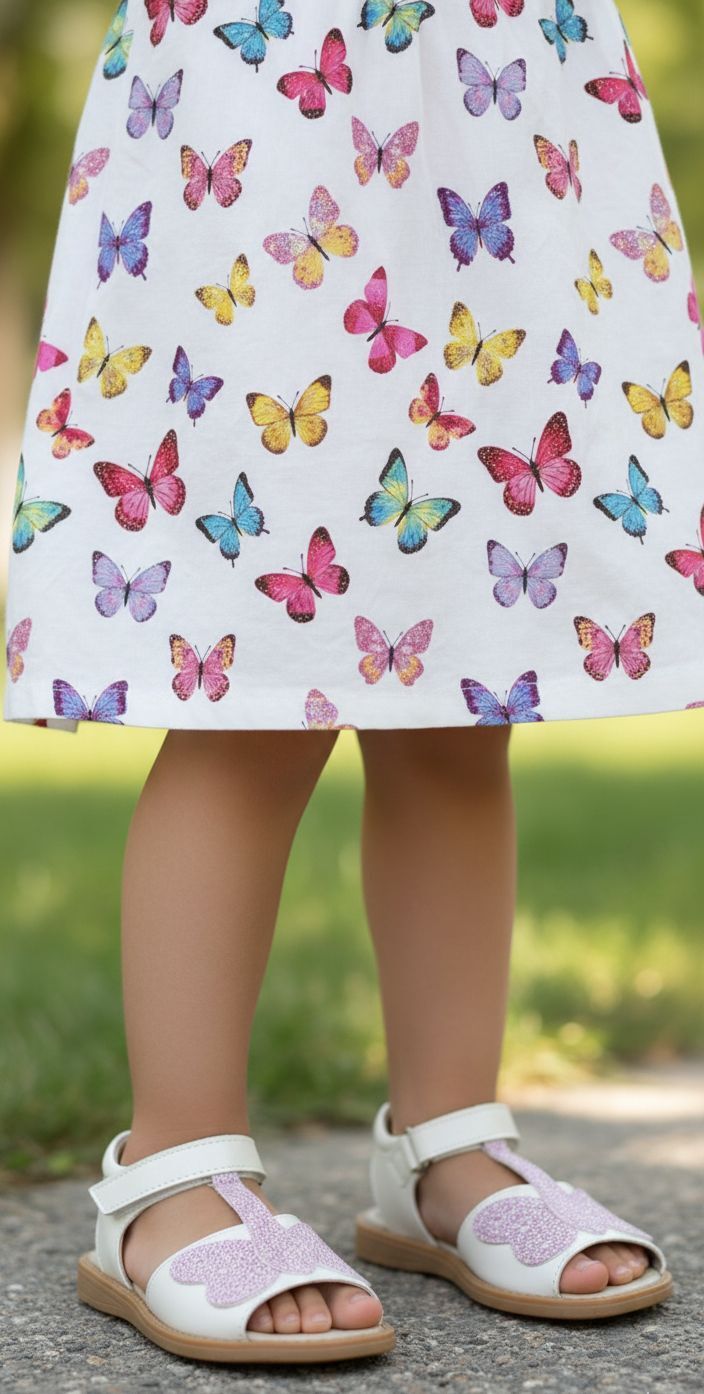 Mariposa Kelebekli Ekru Vegan Kız Çocuk Sandalet
