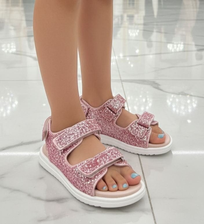 Wow-Pembe Simli Hakiki Deri Kız Çocuk Sandalet