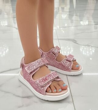 Wow-Pembe Simli Hakiki Deri Kız Çocuk Sandalet