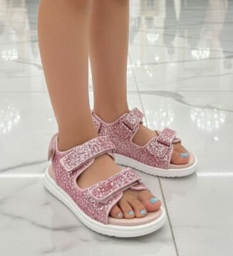 Wow-Pembe Simli Hakiki Deri Kız Çocuk Sandalet