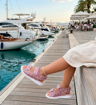 Wow Pembe Simli Hakiki Deri Kız Çocuk Sandalet