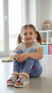 Kelebekli Hakiki Deri Kız Çocuk Sandalet