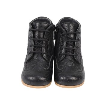 %100 El Yapımı-Klasik Siyah Hakiki Deri Çocuk Bot