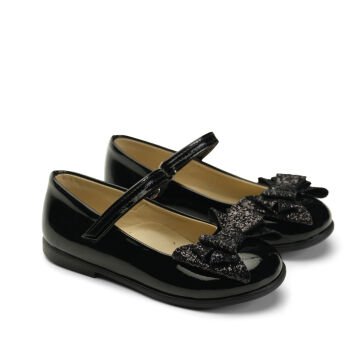 Linda-Fiyonklu Özel Gün Siyah Vegan Kız Çocuk Babet