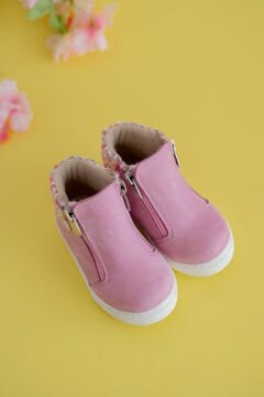 Merry-Pembe Fermuarlı Hakiki Deri Kız Çocuk Bot