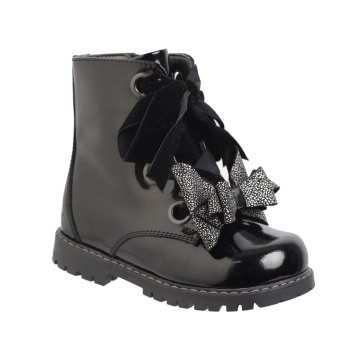 Bow Black Patent Leather Boots for Girls