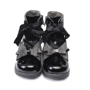 Bow Black Patent Leather Boots for Girls