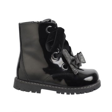Bow Black Patent Leather Boots for Girls