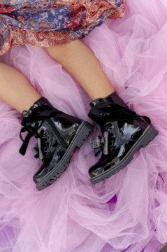 Bow Black Patent Leather Boots for Girls