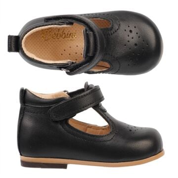 %100 El Yapımı Ortopedik Siyah Deri İlk Adım Çocuk Ayakkabı