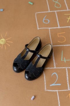 Mariposa-Özel Gün Kelebekli Siyah Vegan Kız Çocuk Babet