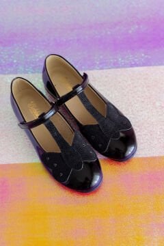 Mariposa-Özel Gün Kelebekli Siyah Vegan Kız Çocuk Babet