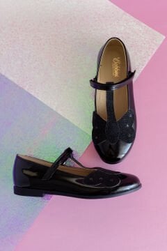 Mariposa-Özel Gün Kelebekli Siyah Vegan Kız Çocuk Babet