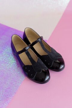 Mariposa-Özel Gün Kelebekli Siyah Vegan Kız Çocuk Babet