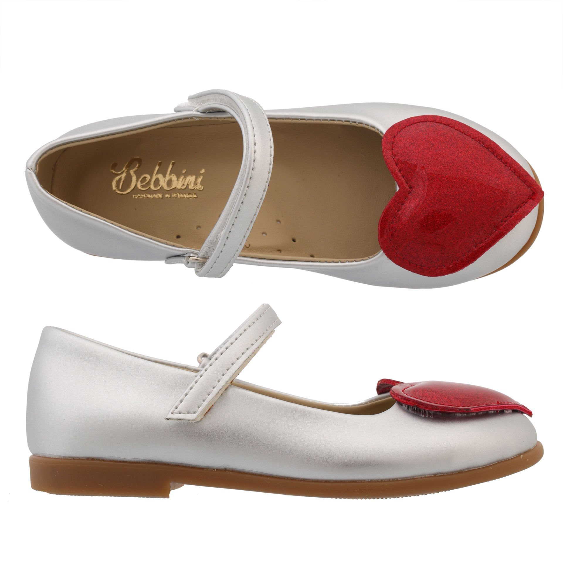 Pia-Özel Gün Gümüş Kalpli Kız Çocuk Vegan Babet