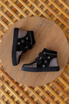 Leila- Siyah Gümüş Hakiki Deri Kız Çocuk Bot