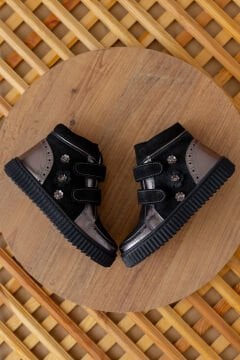 Leila- Siyah Gümüş Hakiki Deri Kız Çocuk Bot