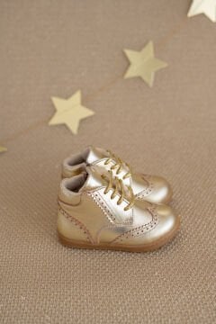 Classy Gold Hakiki Deri Fermuarlı İlk Adım Kız Çocuk Bot